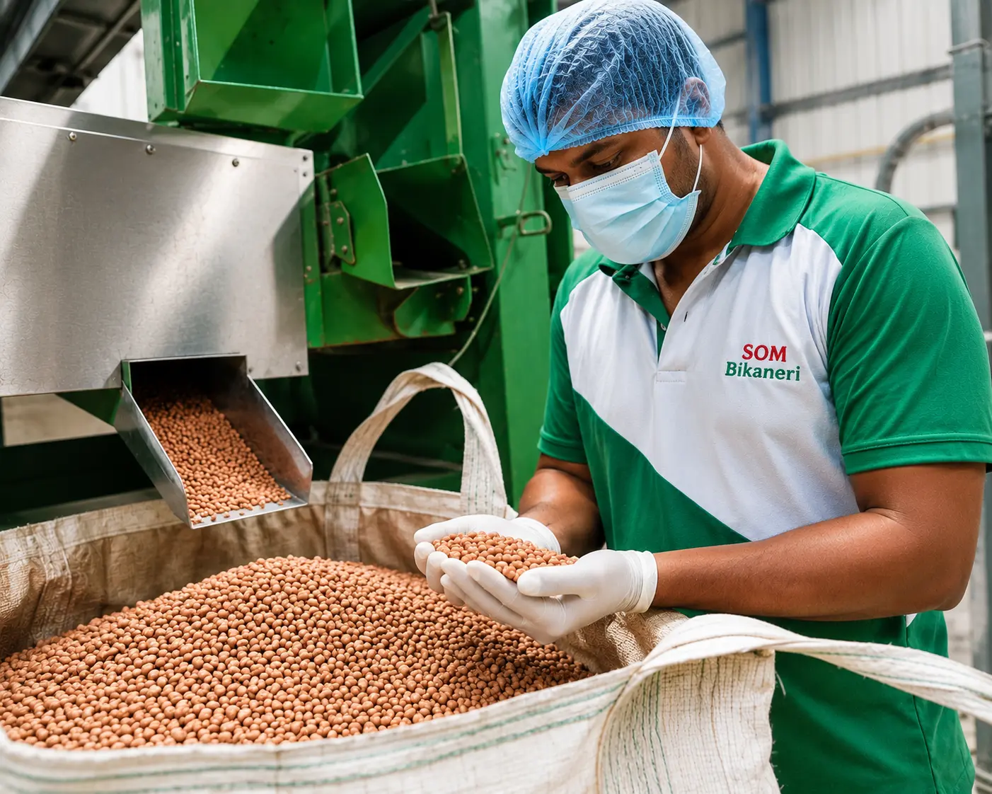 Worker checking peanut quality