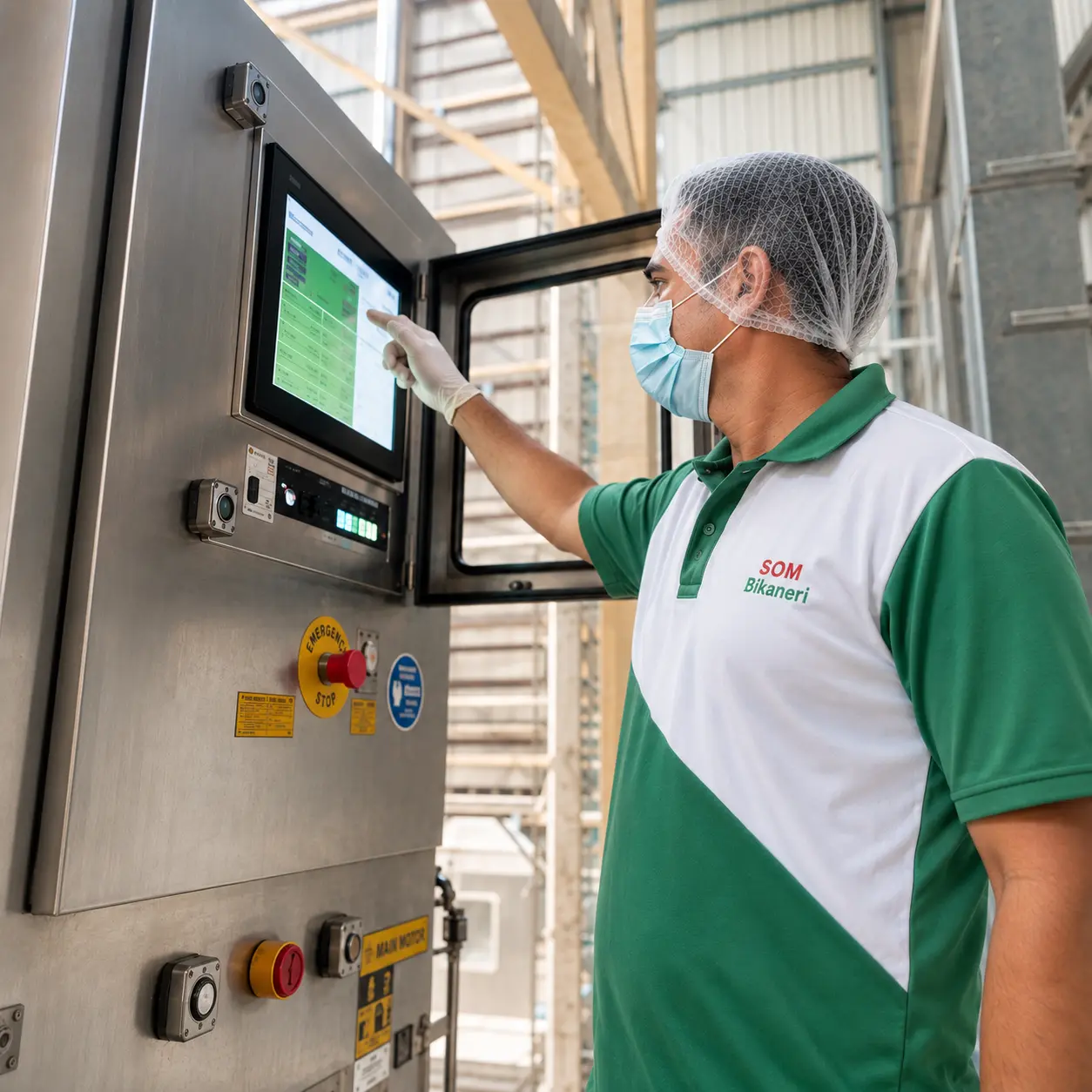 Worker operating a processing machine