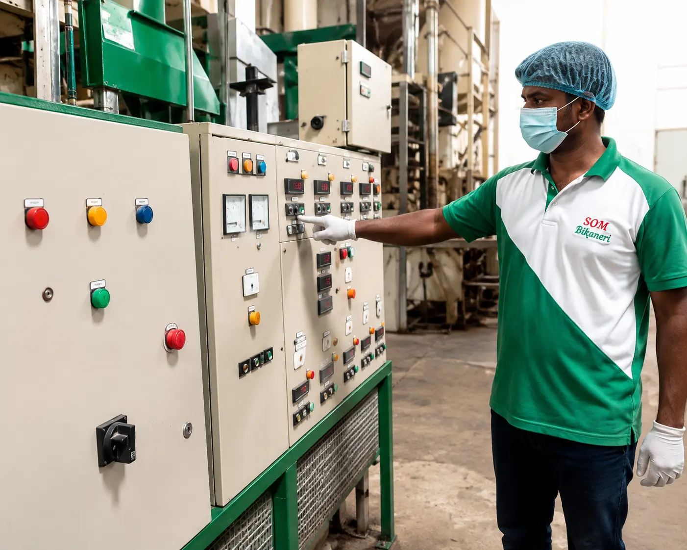 Worker monitoring peanut processing